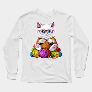Cat Crocheting Long Sleeve T-Shirt